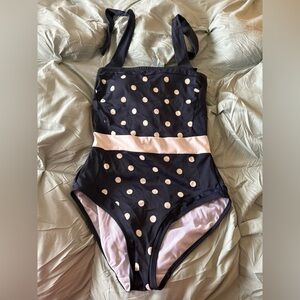 Boden Navy and White Polka Dot Swim One Piece